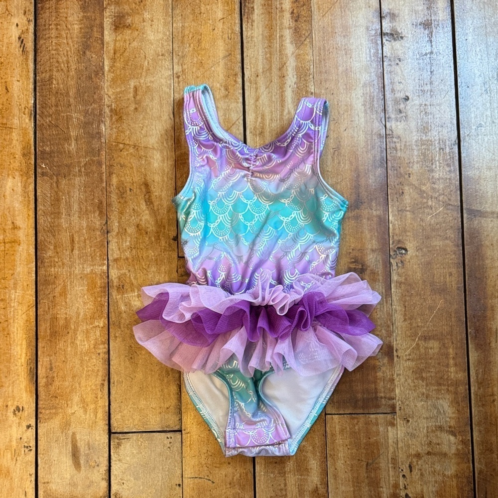 Cat & Jack Purple green Mermaid Tutu Swimsuit 3T one piece vacation beach